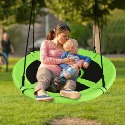 GOPLUS Balancoire Nid D’Oiseau Rond, Balancoire De Jardin En Tissu Oxford Et PP, Ø100CM, Hauteur Reglable 100-160CM, Charge Maximale 150KG, Pour Enfant/Adulte/Animaux De Compagnie (Vert) -Pas Cher Clair Jardin Magasin 39626821 5