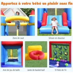 COSTWAY Château Gonflable Multifonctions Avec Toboggan Fosse à Balle Kit De Réparation Sac Intérieur/Extérieur Souffleur Non- Inclus -Pas Cher Clair Jardin Magasin 39948524 3
