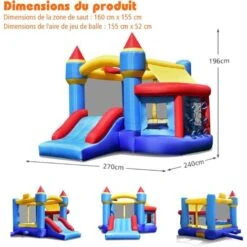 COSTWAY Château Gonflable Multifonctions Avec Toboggan Fosse à Balle Kit De Réparation Sac Intérieur/Extérieur Souffleur Non- Inclus -Pas Cher Clair Jardin Magasin 39948524 4