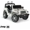 Voiture électrique 12V Pour Enfant - JEEP Wrangler Rubicon 2 Roues Motrices, Blanche, 1 Place, Avec Autoradio, Télécommande, MP3, Port USB / Carte SD, Prise Jack Et Phares Fonctionnels