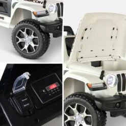 Voiture électrique 12V Pour Enfant - JEEP Wrangler Rubicon 2 Roues Motrices, Blanche, 1 Place, Avec Autoradio, Télécommande, MP3, Port USB / Carte SD, Prise Jack Et Phares Fonctionnels -Pas Cher Clair Jardin Magasin 40025321 5