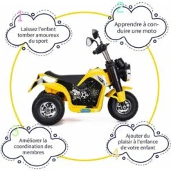 COSTWAY Moto Electrique Pour Enfants 6 V Moto Véhicule Electrique Pour Enfant à Partir De 3 à 8 Ans Capacité De Charge 20KG Vitesse : 3-4km/h Jaune -Pas Cher Clair Jardin Magasin 40257895 2
