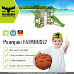 FATMOOSE Aire De Jeux Portique Bois FruityForest Avec Balançoire Et Toboggan Vert Pomme Maison Enfant Exterieur Avec Bac à Sable, échelle D'escalade & Accessoires De Jeux -Pas Cher Clair Jardin Magasin 4153080 5