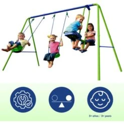 Balançoire D'Extérieur Jardin Pour Enfant De Plus De 3 Ans Outdoor Toys 280x140x180 Cm Cadre En Métal Double Siège 45 Kg -Pas Cher Clair Jardin Magasin 42477519 3