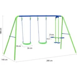 Balançoire D'Extérieur Jardin Pour Enfant De Plus De 3 Ans Outdoor Toys 280x140x180 Cm Cadre En Métal Double Siège 45 Kg -Pas Cher Clair Jardin Magasin 42477519 4