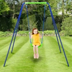 Balançoire D'Extérieur Jardin Pour Enfant De Plus De 3 Ans Outdoor Toys 142x142x180 Cm Cadre En Métal Siège 45 Kg -Pas Cher Clair Jardin Magasin 42477520 2