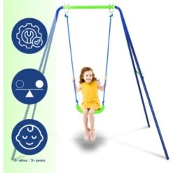 Balançoire D'Extérieur Jardin Pour Enfant De Plus De 3 Ans Outdoor Toys 142x142x180 Cm Cadre En Métal Siège 45 Kg -Pas Cher Clair Jardin Magasin 42477520 3