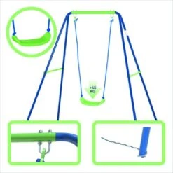 Balançoire D'Extérieur Jardin Pour Enfant De Plus De 3 Ans Outdoor Toys 142x142x180 Cm Cadre En Métal Siège 45 Kg -Pas Cher Clair Jardin Magasin 42477520 5
