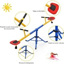 COSTWAY Balançoire à Bascule Tapecul Pour Enfant Pivotante à 360° Avec Pieds D'Arrêt Jouet D'Extérieur Pour Jardin 3 - 8 Ans -Pas Cher Clair Jardin Magasin 43227213 3