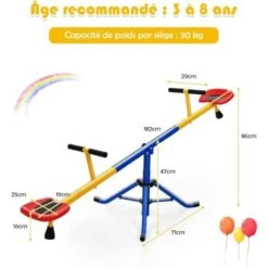 COSTWAY Balançoire à Bascule Tapecul Pour Enfant Pivotante à 360° Avec Pieds D'Arrêt Jouet D'Extérieur Pour Jardin 3 - 8 Ans -Pas Cher Clair Jardin Magasin 43227213 4