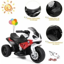 COSTWAY BMW Moto Electrique Pour Enfants 6 V 4Ah 1 Place, Moto à 3 Roues 3 Km/h Avec Phare Lumineux, Musiques, Pour Enfant 18-36 Mois Rouge -Pas Cher Clair Jardin Magasin 43227221 2