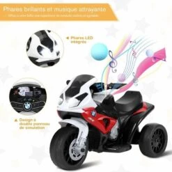 COSTWAY BMW Moto Electrique Pour Enfants 6 V 4Ah 1 Place, Moto à 3 Roues 3 Km/h Avec Phare Lumineux, Musiques, Pour Enfant 18-36 Mois Rouge -Pas Cher Clair Jardin Magasin 43227221 3