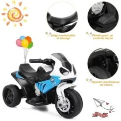 COSTWAY BMW Moto Electrique Pour Enfants 6 V 4Ah 1 Place, Moto à 3 Roues 3 Km/h Avec Phare Lumineux, Musiques, Pour Enfant 18-36 Mois Bleu -Pas Cher Clair Jardin Magasin 43227234 2