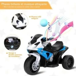 COSTWAY BMW Moto Electrique Pour Enfants 6 V 4Ah 1 Place, Moto à 3 Roues 3 Km/h Avec Phare Lumineux, Musiques, Pour Enfant 18-36 Mois Bleu -Pas Cher Clair Jardin Magasin 43227234 3