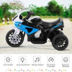 COSTWAY BMW Moto Electrique Pour Enfants 6 V 4Ah 1 Place, Moto à 3 Roues 3 Km/h Avec Phare Lumineux, Musiques, Pour Enfant 18-36 Mois Bleu -Pas Cher Clair Jardin Magasin 43227234 5