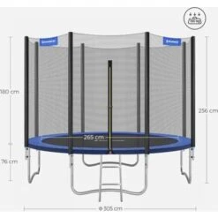 Songmics Trampoline Extérieur, TÜV Rheinland GS Certifica, Avec Échelle, Filet De Protection, Poteaux Recouverts, Diamètre 305cm, Noir Et Bleu, STR10FT -Pas Cher Clair Jardin Magasin 4327522 5