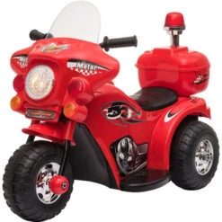 HOMCOM Moto Scooter électrique Pour Enfants Modèle Policier 6 V 3 Km/h Fonctions Lumineuses Et Sonores Top Case Rouge