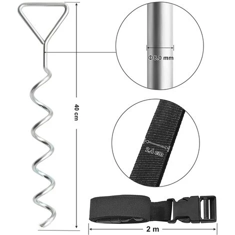 Songmics Piquets De Trampoline En Spirale, Kit D'ancrage Au Sol Avec Piquets En Fer Galvanisé, Sangles En Polyester, Boucles En ABS, SGN15IN 5 Songmics Piquets De Trampoline En Spirale, Kit D'ancrage Au Sol Avec Piquets En Fer Galvanisé, Sangles En Polyester, Boucles En ABS, SGN15IN – Image 5