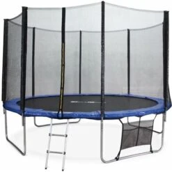 Trampoline 370cm - Saturne XXL Bleu - Avec Filet De Protection, échelle, Bùche, Filet Pour Chaussures, Kit D'ancrage, Trampoline De Jardin 370 Cm Qualité PRO Normes EU