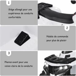 COSTWAY Quad Electrique Pour Enfants 3 Km/h,Phares, Musique, MP3, USB, AUX, Volume Réglable Voiture Pour Enfants De 3-6 Ans Blanc 6 COSTWAY Quad Electrique Pour Enfants 3 Km/h,Phares, Musique, MP3, USB, AUX, Volume Réglable Voiture Pour Enfants De 3-6 Ans Blanc -Pas Cher Clair Jardin Magasin 46687765 2