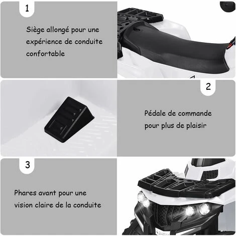 COSTWAY Quad Electrique Pour Enfants 3 Km/h,Phares, Musique, MP3, USB, AUX, Volume Réglable Voiture Pour Enfants De 3-6 Ans Blanc 2 COSTWAY Quad Electrique Pour Enfants 3 Km/h,Phares, Musique, MP3, USB, AUX, Volume Réglable Voiture Pour Enfants De 3-6 Ans Blanc – Image 2