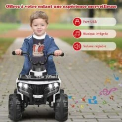 COSTWAY Quad Electrique Pour Enfants 3 Km/h,Phares, Musique, MP3, USB, AUX, Volume Réglable Voiture Pour Enfants De 3-6 Ans Blanc 8 COSTWAY Quad Electrique Pour Enfants 3 Km/h,Phares, Musique, MP3, USB, AUX, Volume Réglable Voiture Pour Enfants De 3-6 Ans Blanc -Pas Cher Clair Jardin Magasin 46687765 4