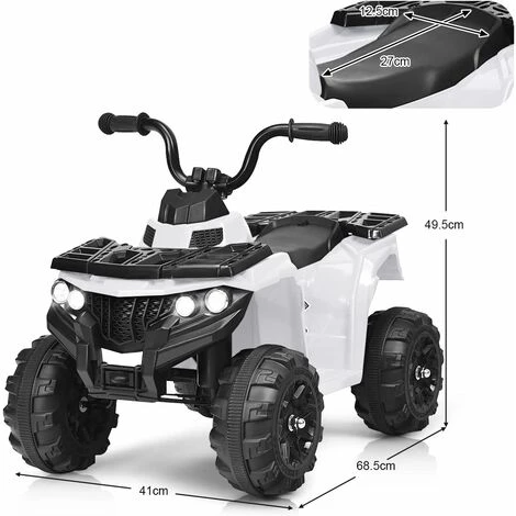 COSTWAY Quad Electrique Pour Enfants 3 Km/h,Phares, Musique, MP3, USB, AUX, Volume Réglable Voiture Pour Enfants De 3-6 Ans Blanc 5 COSTWAY Quad Electrique Pour Enfants 3 Km/h,Phares, Musique, MP3, USB, AUX, Volume Réglable Voiture Pour Enfants De 3-6 Ans Blanc – Image 5