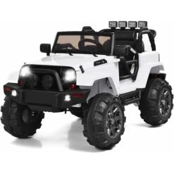 COSTWAY Voiture Électrique 12V Pour Enfants 3-7Ans, Jeep Électrique Pour Enfants Avec Télécommande 2.4G, Démarrage Progressif Blanc