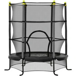 HOMCOM Trampoline Enfant à 1,63 à 1,63H M Filet De Sécurité Porte Zipée Couvre-ressorts 6 Poteaux Rembourrés Inclus Noir