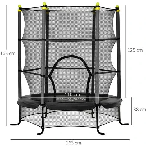 HOMCOM Trampoline Enfant Ø 1,63 × 1,63H M Filet De Sécurité Porte Zipée Couvre-ressorts 6 Poteaux Rembourrés Inclus Noir 3 HOMCOM Trampoline Enfant Ø 1,63 × 1,63H M Filet De Sécurité Porte Zipée Couvre-ressorts 6 Poteaux Rembourrés Inclus Noir – Image 3