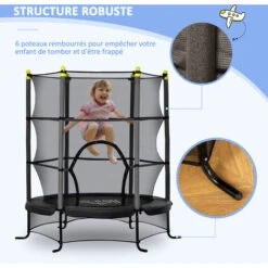 HOMCOM Trampoline Enfant Ø 1,63 × 1,63H M Filet De Sécurité Porte Zipée Couvre-ressorts 6 Poteaux Rembourrés Inclus Noir 9 HOMCOM Trampoline Enfant Ø 1,63 × 1,63H M Filet De Sécurité Porte Zipée Couvre-ressorts 6 Poteaux Rembourrés Inclus Noir -Pas Cher Clair Jardin Magasin 48139718 5