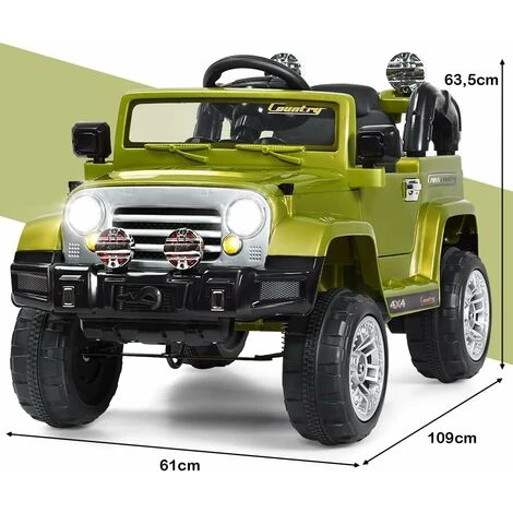 COSTWAY Voiture 4x4 Électrique 12 V à Batterie Avec Télécommande 2.4GHz, Fonction : Lumières LED, Avertisseurs Sonores, Lecteur MP3 De 3 à 6 Ans Vert 5 COSTWAY Voiture 4x4 Électrique 12 V à Batterie Avec Télécommande 2.4GHz, Fonction : Lumières LED, Avertisseurs Sonores, Lecteur MP3 De 3 à 6 Ans Vert – Image 5