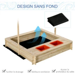 OUTSUNNY Bac à Sable Bois Carré Dim. 1,18L X 1,18l X 1,18H M - Hauteur, Inclinaison Toit Réglables, Refermable - 2 Bacs - Bois Sapin Autoclave -Pas Cher Clair Jardin Magasin 51254785 4