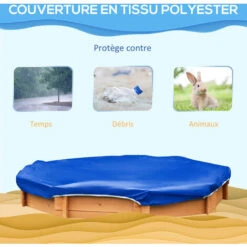 OUTSUNNY Bac à Sable Bois Octogonal Dim. 139,5L X 139,5l X 21,5H Cm - 4 Bancs - Bâche De Couverture, Non Tissé De Sol Inclus - Bois Sapin Pré-huilé -Pas Cher Clair Jardin Magasin 51254786 4