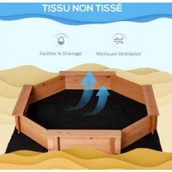 OUTSUNNY Bac à Sable Bois Octogonal Dim. 139,5L X 139,5l X 21,5H Cm - 4 Bancs - Bâche De Couverture, Non Tissé De Sol Inclus - Bois Sapin Pré-huilé -Pas Cher Clair Jardin Magasin 51254786 5