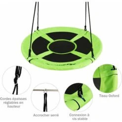 COSTWAY Balançoire Nid D’Oiseau Rond 100 CM De Diamètre Pour Arbre Supporté De Charge Maximale 150 KG Extérieur Vert -Pas Cher Clair Jardin Magasin 52776375 3