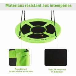COSTWAY Balançoire Nid D’Oiseau Rond 100 CM De Diamètre Pour Arbre Supporté De Charge Maximale 150 KG Extérieur Vert -Pas Cher Clair Jardin Magasin 52776375 4