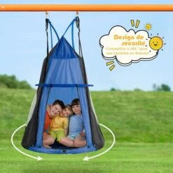 COSTWAY Balançoire Nid D’Oiseau Ø100CM Avec Tente Charge Maximal 150KG Pour Enfants Et Adultes Hauteur Réglable De 100 à 160CM Bleu -Pas Cher Clair Jardin Magasin 52776379 2