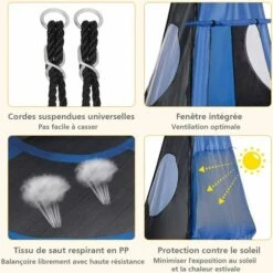 COSTWAY Balançoire Nid D’Oiseau Ø100CM Avec Tente Charge Maximal 150KG Pour Enfants Et Adultes Hauteur Réglable De 100 à 160CM Bleu -Pas Cher Clair Jardin Magasin 52776379 4