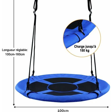 COSTWAY Balançoire Nid D’Oiseau Rond 100 CM De Diamètre Pour Arbre Supporté De Charge Maximale 150 KG Extérieur Bleu 5 COSTWAY Balançoire Nid D’Oiseau Rond 100 CM De Diamètre Pour Arbre Supporté De Charge Maximale 150 KG Extérieur Bleu – Image 5