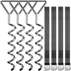 Monzana Piquets D’ancrage Spirales Sangles De Serrage Kit Ancrage Résistance 900kg Acier Inoxydable Fixations Pour Trampoline Sécurité