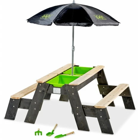 EXIT TOYS Table D'activités Sable Et Eau, Et De Pique-nique (2 Bancs) Avec Parasol Et Outils De Jardinage EXIT Aksent 1 EXIT TOYS Table D'activités Sable Et Eau, Et De Pique-nique (2 Bancs) Avec Parasol Et Outils De Jardinage EXIT Aksent