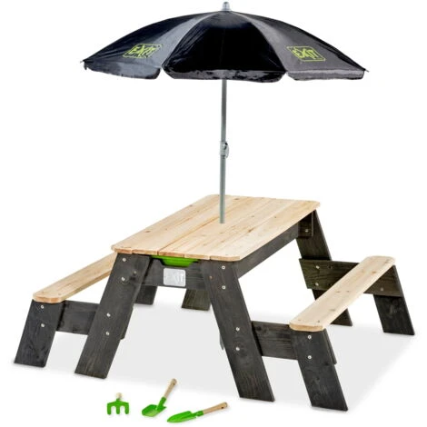 EXIT TOYS Table D'activités Sable Et Eau, Et De Pique-nique (2 Bancs) Avec Parasol Et Outils De Jardinage EXIT Aksent 2 EXIT TOYS Table D'activités Sable Et Eau, Et De Pique-nique (2 Bancs) Avec Parasol Et Outils De Jardinage EXIT Aksent – Image 2