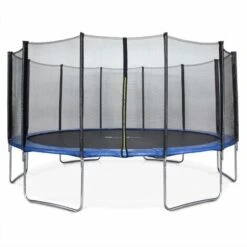 Trampoline Rond Ø 490cm Bleu Avec Son Filet De Protection - Jupiter - Trampoline De Jardin 490 Cm 4m Qualité PRO.  Normes EU.