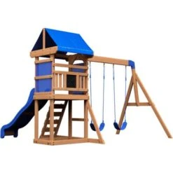 Backyard Discovery Aurora Aire De Jeux En Bois Avec Balançoire / Toboggan / Bac De Sable / échelle Maison Enfant Exterieur