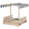 OUTSUNNY Bac à Sable Carré En Bois Pour Enfant Dim. 106L X 106l Cm Avec Bancs Et Couvercle - Auvent Réglable