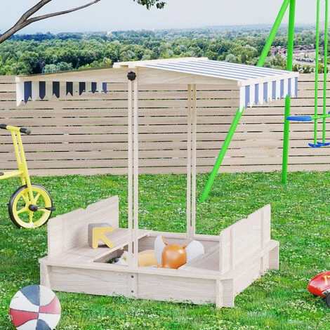 OUTSUNNY Bac à Sable Carré En Bois Pour Enfant Dim. 106L X 106l Cm Avec Bancs Et Couvercle - Auvent Réglable 2 OUTSUNNY Bac à Sable Carré En Bois Pour Enfant Dim. 106L X 106l Cm Avec Bancs Et Couvercle - Auvent Réglable – Image 2