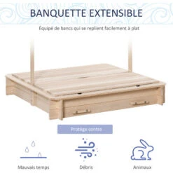 OUTSUNNY Bac à Sable Carré En Bois Pour Enfant Dim. 106L X 106l Cm Avec Bancs Et Couvercle - Auvent Réglable 9 OUTSUNNY Bac à Sable Carré En Bois Pour Enfant Dim. 106L X 106l Cm Avec Bancs Et Couvercle - Auvent Réglable -Pas Cher Clair Jardin Magasin 54127672 5