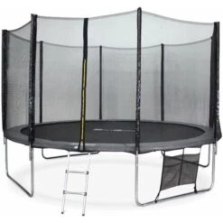 Trampoline 400cm Gris Avec Filet De Protection, échelle, Bùche, Filet Pour Chaussures, Kit D'ancrage - Mercure XXL- Trampoline De Jardin 400 Cm 4m Qualité PRO.Normes EU.