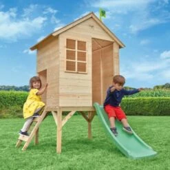 Maisonnette En Bois Tp Sunnyside Pour Enfants Inclus Avec Echelle Et Glissiere 1.2m - Norme Fsc Dim L187 X L131 X H197 -Pas Cher Clair Jardin Magasin 54642750 2